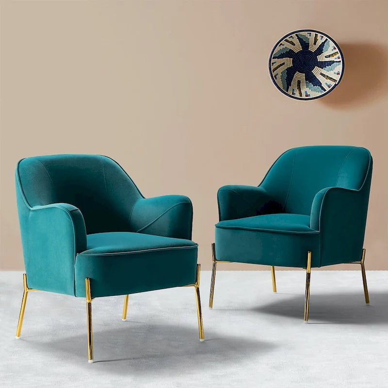 Marina Modern Velvet Accent Chair with Golden Legs Set of 2 by HULALA HOME