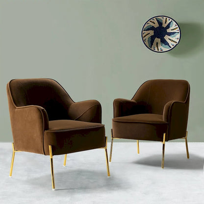Marina Modern Velvet Accent Chair with Golden Legs Set of 2 by HULALA HOME