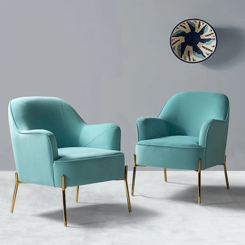 Marina Modern Velvet Accent Chair with Golden Legs Set of 2 by HULALA HOME