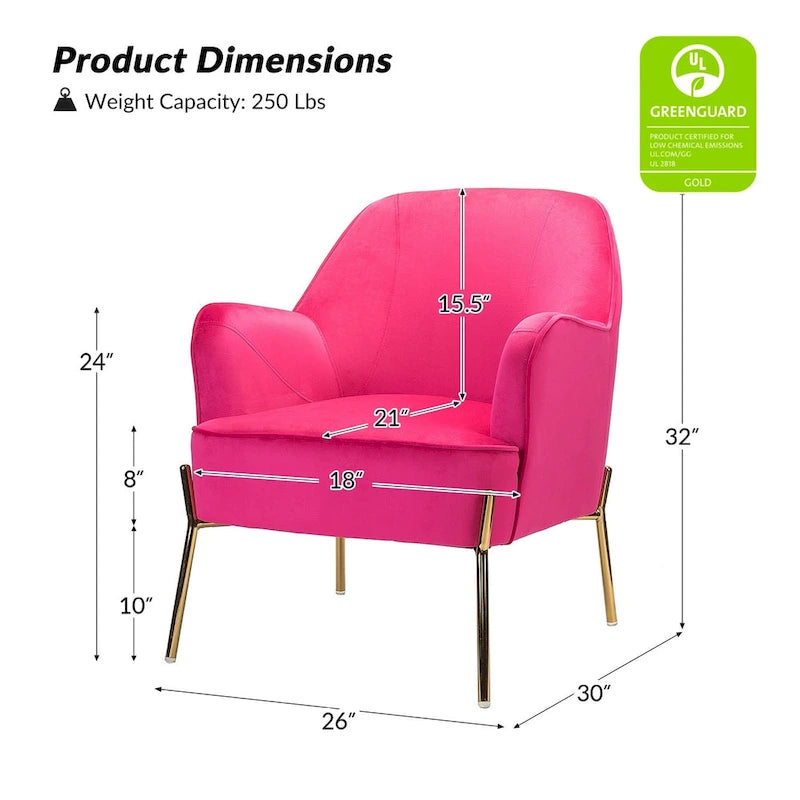 Marina Modern Velvet Accent Chair with Golden Legs Set of 2 by HULALA HOME