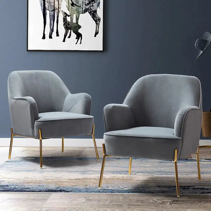 Marina Modern Velvet Accent Chair with Golden Legs Set of 2 by HULALA HOME