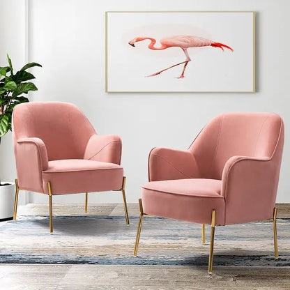Marina Modern Velvet Accent Chair with Golden Legs Set of 2 by HULALA HOME