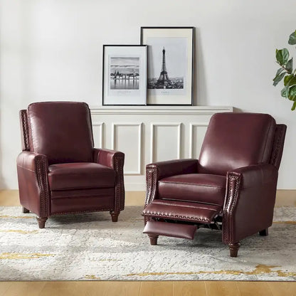 Cigar Mid-century Modern Genuine Leather Recliner with Nailhead Trim Set of 2 by HULALA HOME