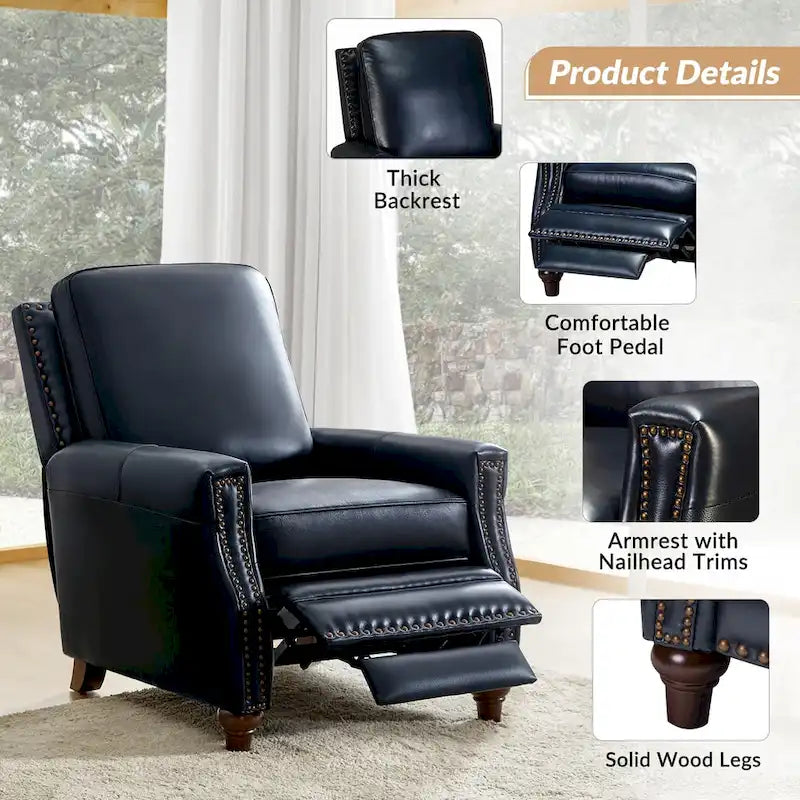 Cigar Mid-century Modern Genuine Leather Recliner with Nailhead Trim Set of 2 by HULALA HOME