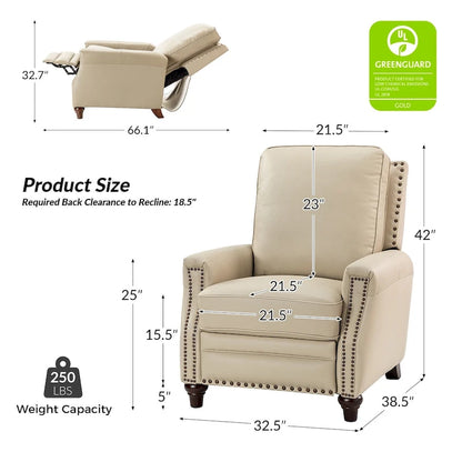 Cigar Mid-century Modern Genuine Leather Recliner with Nailhead Trim Set of 2 by HULALA HOME