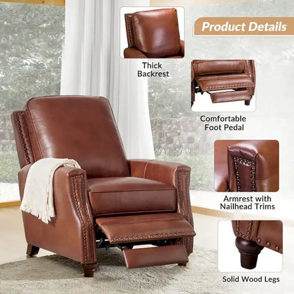 Cigar Mid-century Modern Genuine Leather Recliner with Nailhead Trim Set of 2 by HULALA HOME