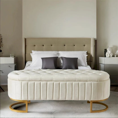 Upholstered Velvet Storage Ottoman with Button-Tufted