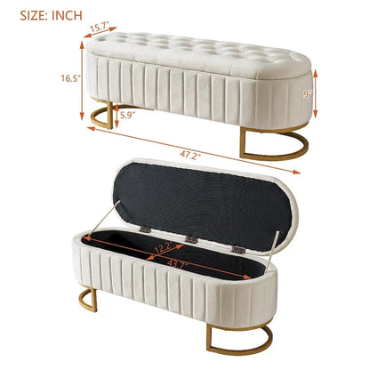 Upholstered Velvet Storage Ottoman with Button-Tufted