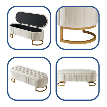 Upholstered Velvet Storage Ottoman with Button-Tufted