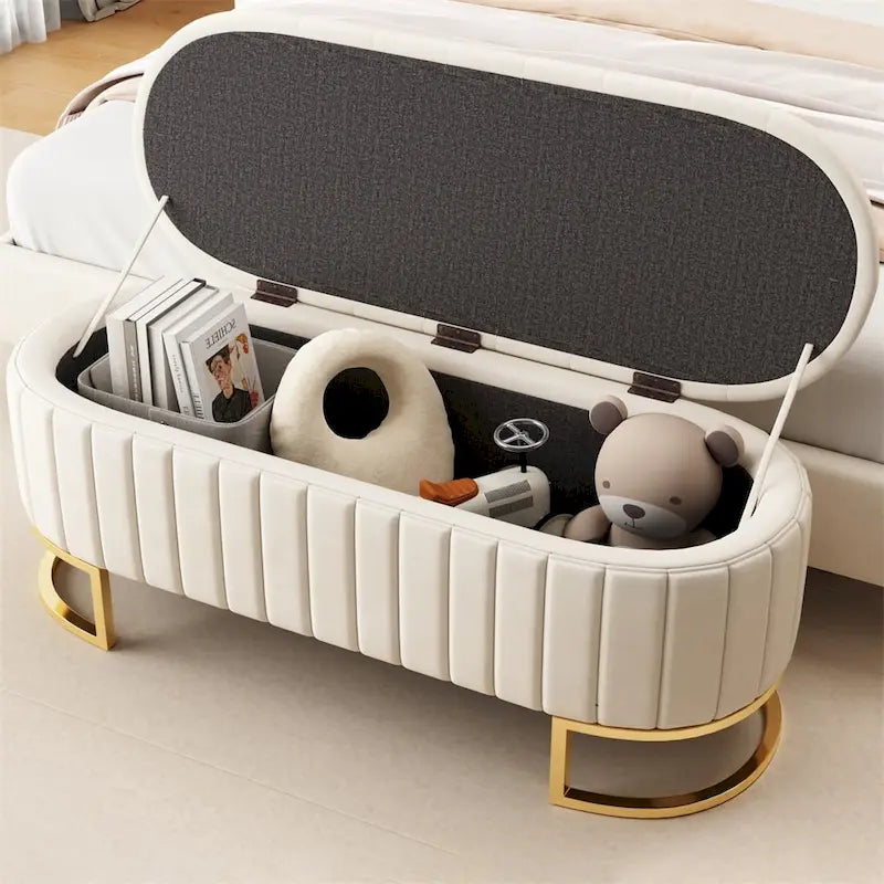 Upholstered Velvet Storage Ottoman with Button-Tufted