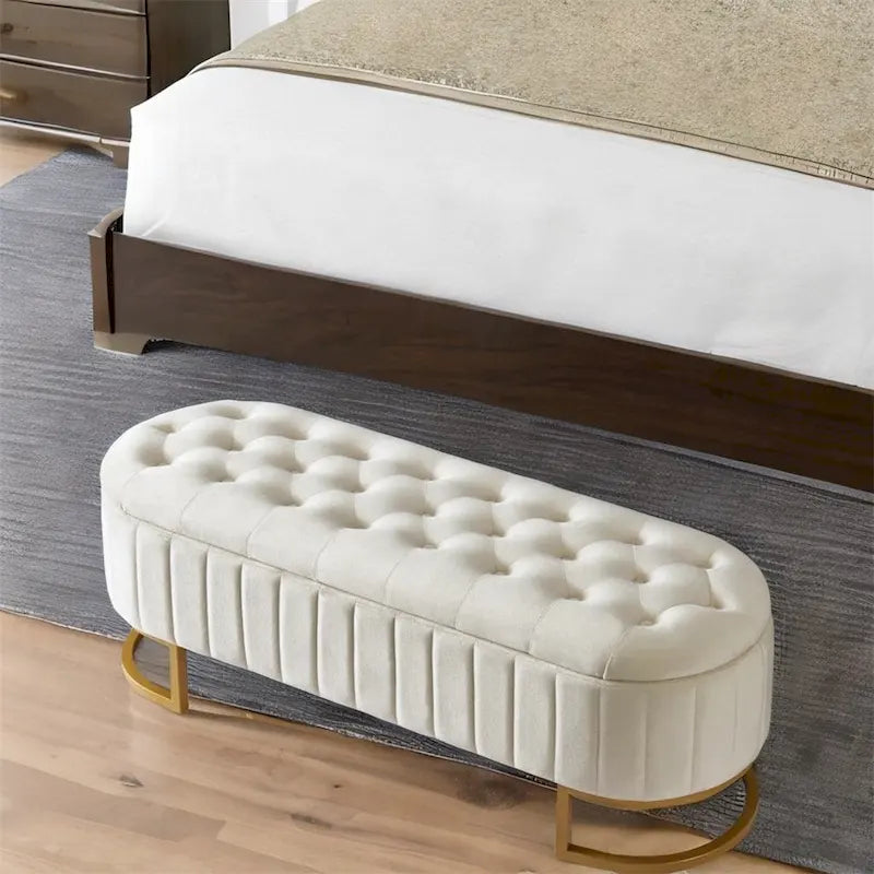 Upholstered Velvet Storage Ottoman with Button-Tufted