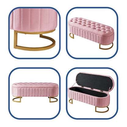 Upholstered Velvet Storage Ottoman with Button-Tufted