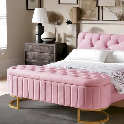 Upholstered Velvet Storage Ottoman with Button-Tufted