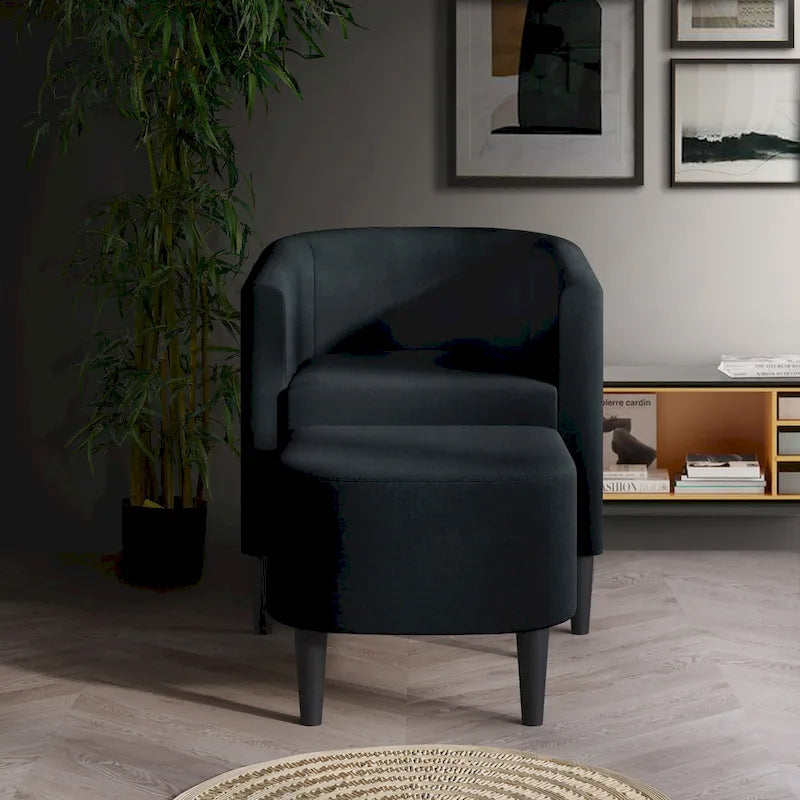 CraftPorch Contemporary Linen Upholstered Accent Chair with Ottoman