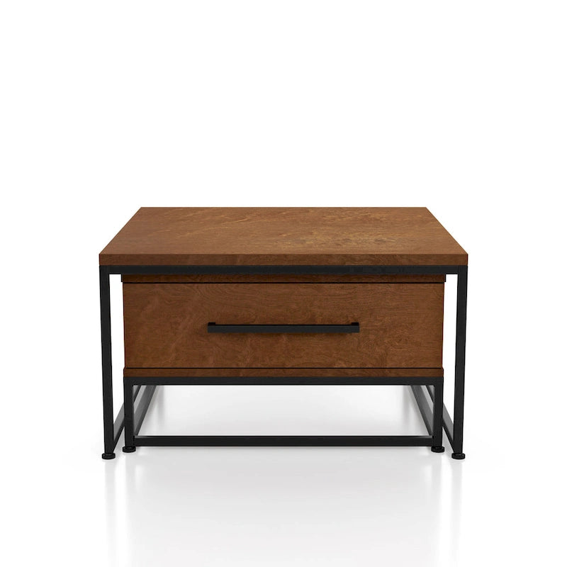 Saxon Rustic Brown Square 2-Piece Solid Wood Coffee Nesting Tables with 1-Drawer by Furniture of America