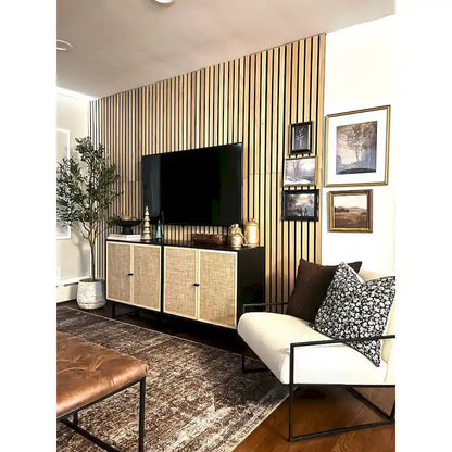 Nathan James Kova Natural Cane Rattan Doors Accent Cabinet with Metal Base and Adjustable Shelf