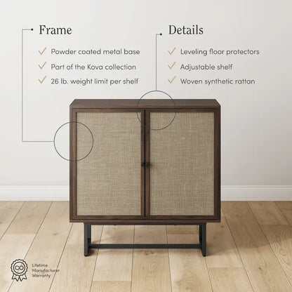 Nathan James Kova Natural Cane Rattan Doors Accent Cabinet with Metal Base and Adjustable Shelf