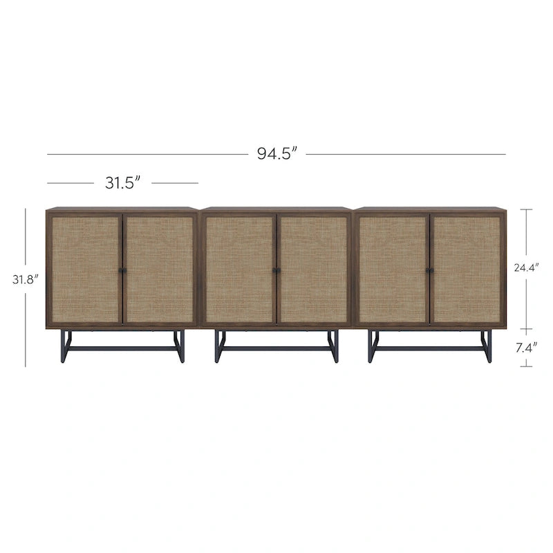 Nathan James Kova Natural Cane Rattan Doors Accent Cabinet with Metal Base and Adjustable Shelf