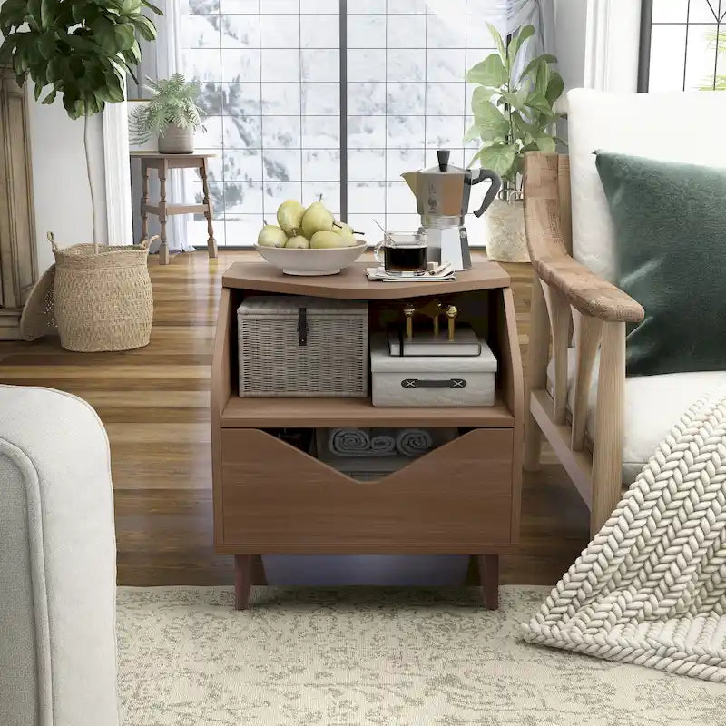 DH BASIC Mid-century Modern 20-inch 1-Shelf and 1-Drawer End Table by Denhour