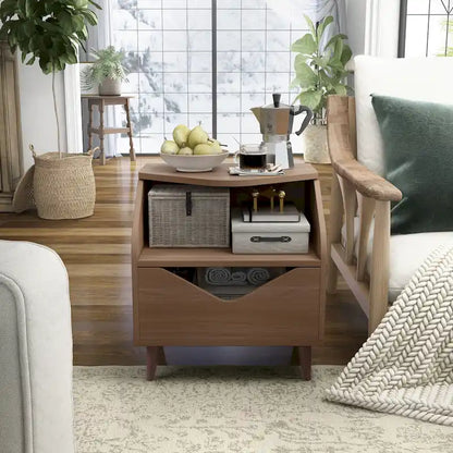 DH BASIC Mid-century Modern 20-inch 1-Shelf and 1-Drawer End Table by Denhour