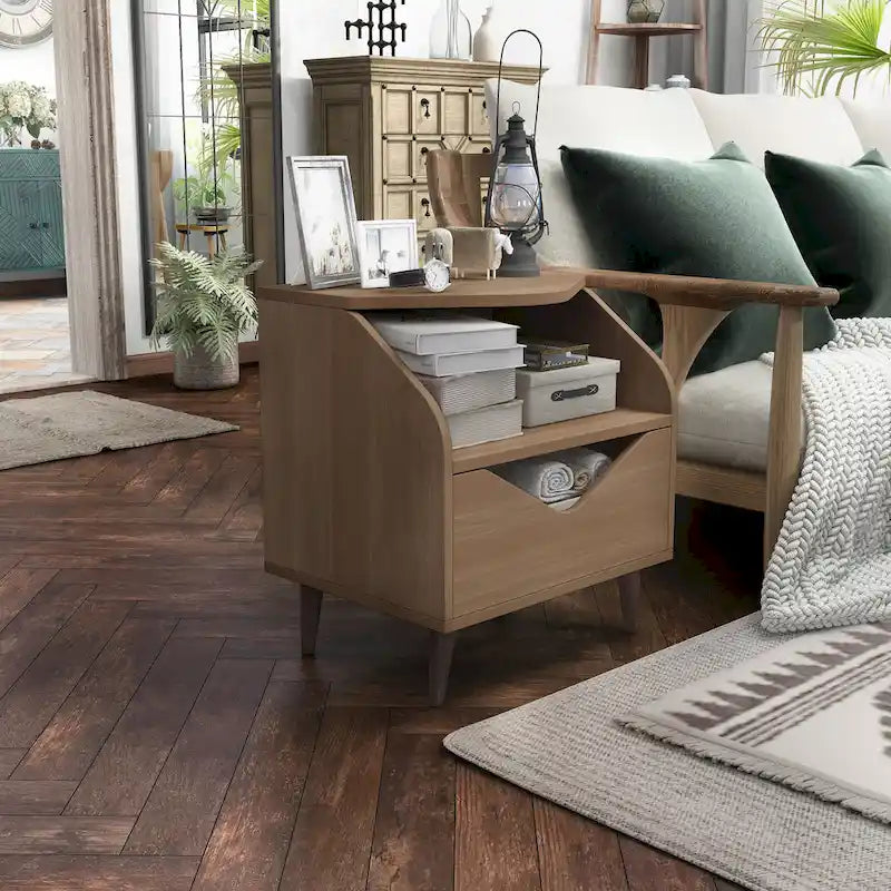 DH BASIC Mid-century Modern 20-inch 1-Shelf and 1-Drawer End Table by Denhour