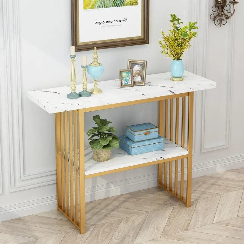 Modern 42-Inch Console/Accent Table with Geometric Metal Legs