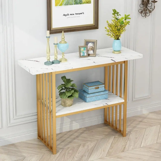Modern 42-Inch Console/Accent Table with Geometric Metal Legs