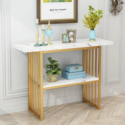 Modern 42-Inch Console/Accent Table with Geometric Metal Legs