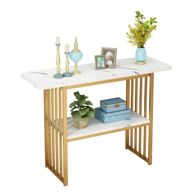 Modern 42-Inch Console/Accent Table with Geometric Metal Legs