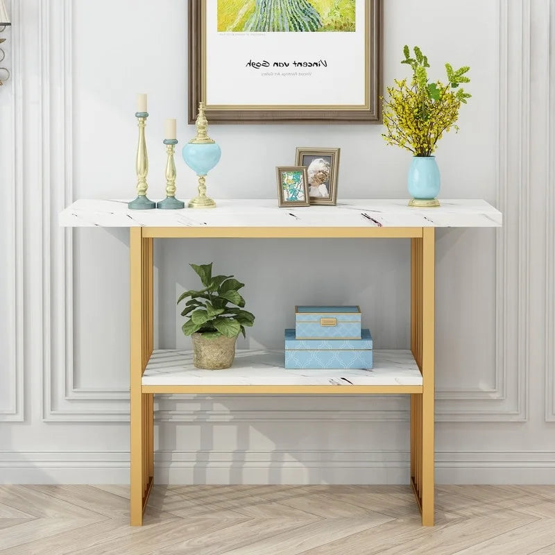 Modern 42-Inch Console/Accent Table with Geometric Metal Legs