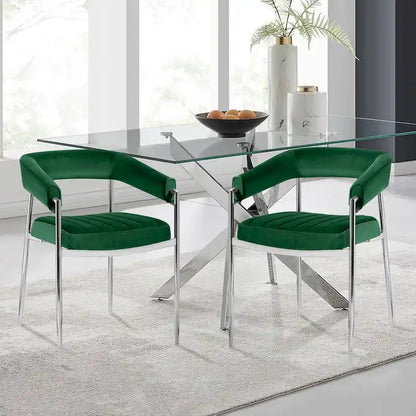 Velvet Dining Chair Arm Chair with Chrome Metal Legs