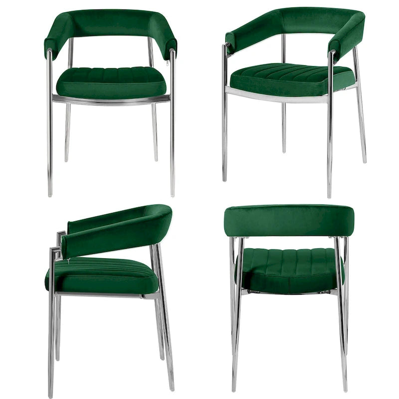 Velvet Dining Chair Arm Chair with Chrome Metal Legs
