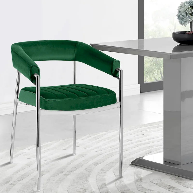 Velvet Dining Chair Arm Chair with Chrome Metal Legs