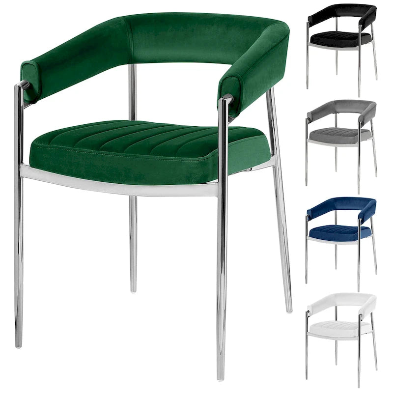 Velvet Dining Chair Arm Chair with Chrome Metal Legs
