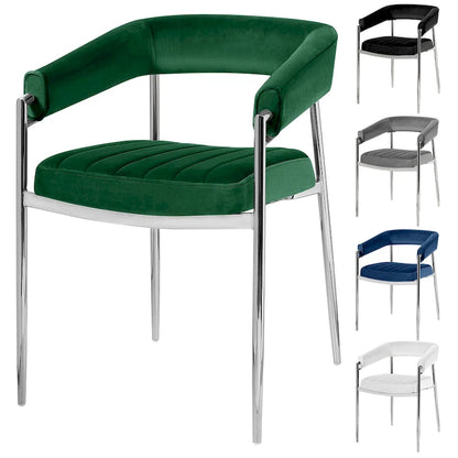 Velvet Dining Chair Arm Chair with Chrome Metal Legs