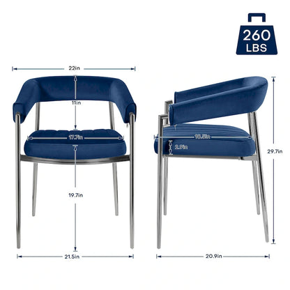 Velvet Dining Chair Arm Chair with Chrome Metal Legs