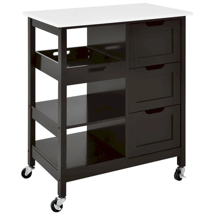 Rolling Kitchen Bar Trolley Serving Cart on Wheels with Wood Top