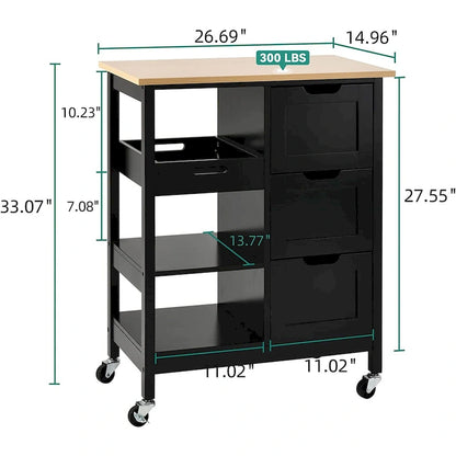 Rolling Kitchen Bar Trolley Serving Cart on Wheels with Wood Top