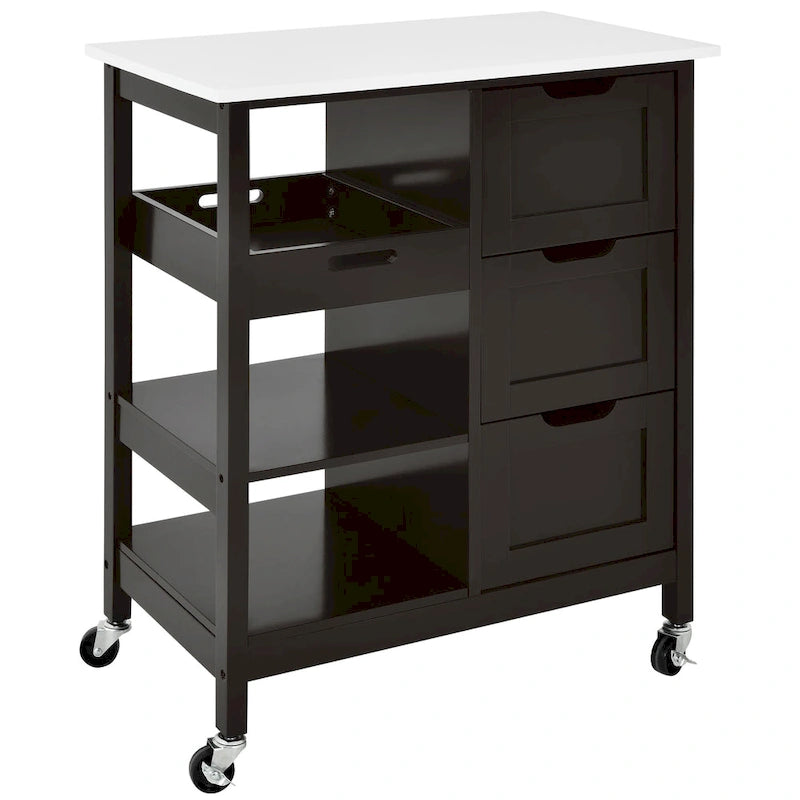 Rolling Kitchen Bar Trolley Serving Cart on Wheels with Wood Top