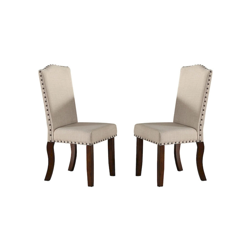 Upholstered Cream Cushion Dinner Chairs, Cherry Brown(Set of 2)