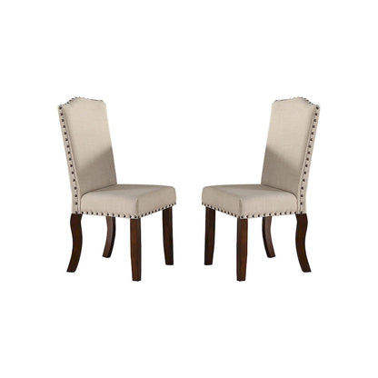 Upholstered Cream Cushion Dinner Chairs, Cherry Brown(Set of 2)