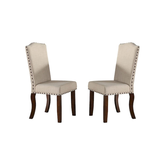 Upholstered Cream Cushion Dinner Chairs, Cherry Brown(Set of 2)