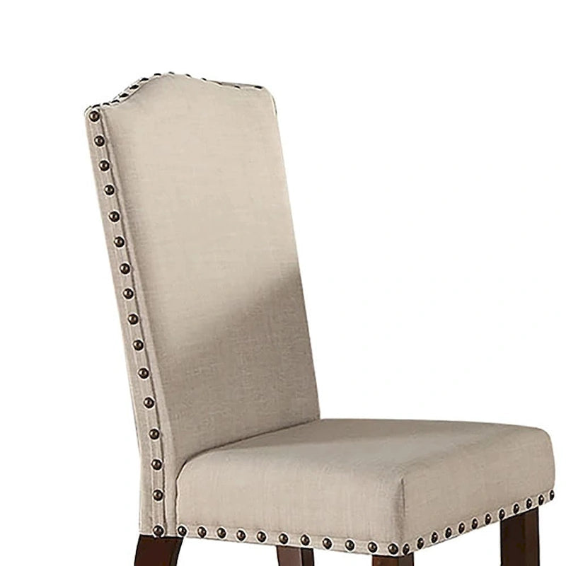 Upholstered Cream Cushion Dinner Chairs, Cherry Brown(Set of 2)