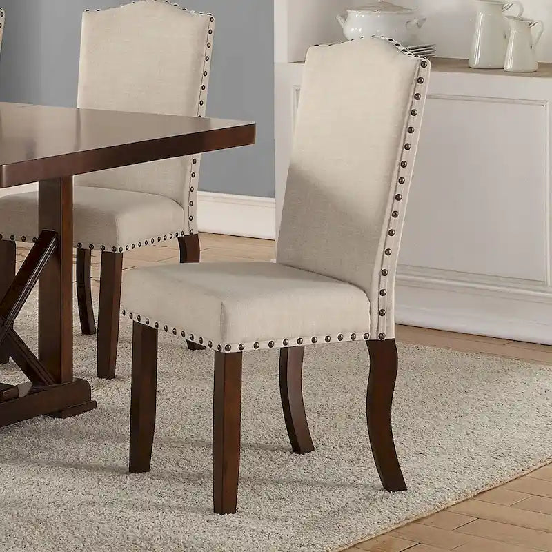 Upholstered Cream Cushion Dinner Chairs, Cherry Brown(Set of 2)