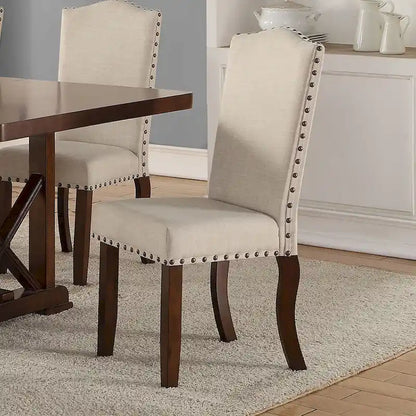Upholstered Cream Cushion Dinner Chairs, Cherry Brown(Set of 2)