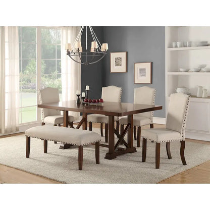 Upholstered Cream Cushion Dinner Chairs, Cherry Brown(Set of 2)