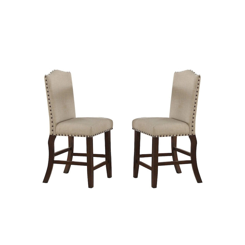 Upholstered Cream Cushion Dinner Chairs, Cherry Brown(Set of 2)
