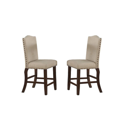 Upholstered Cream Cushion Dinner Chairs, Cherry Brown(Set of 2)