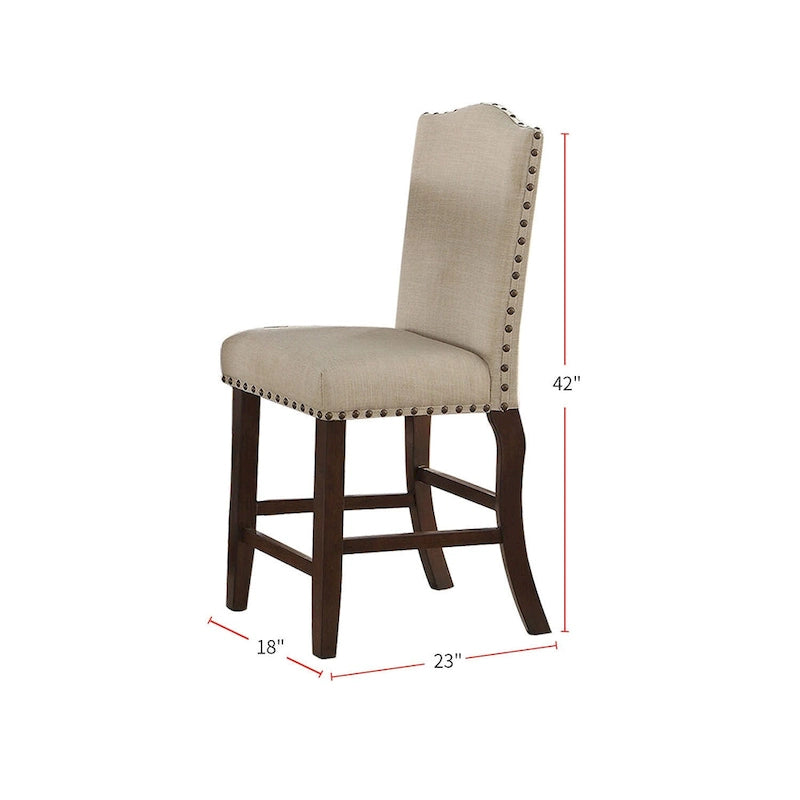 Upholstered Cream Cushion Dinner Chairs, Cherry Brown(Set of 2)