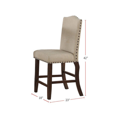 Upholstered Cream Cushion Dinner Chairs, Cherry Brown(Set of 2)